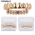 TOPGRILLZ 8/8 Hip Hop Teeth Grillz Set Gold Silver Color Top & Bottom Body Jewelry Punk