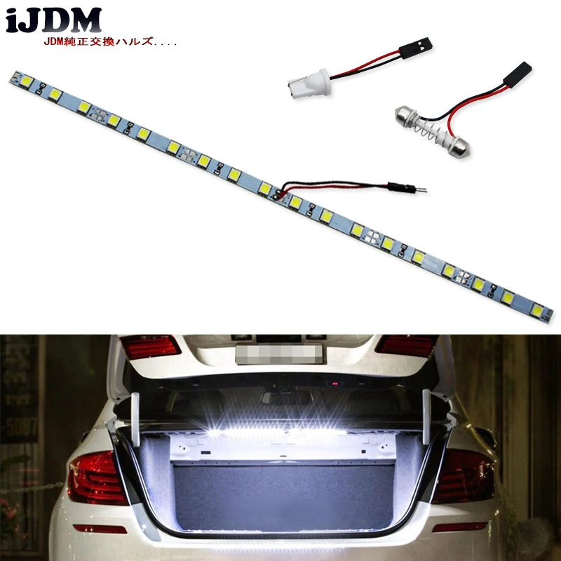 18-SMD-5050 T10 W5W LED Strip Light For Car Trunk Cargo Area or Interior Illumination Ice Blue/6000K Xenon White/Blue 12V