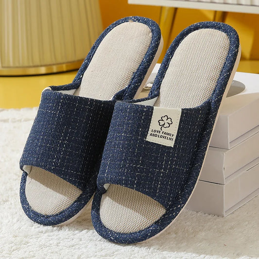Home Linen Slippers For Men In Spring&Autumn Comfortable Bedroom Open-toed&Breathable