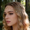 Bohemian Gold Color Star Pendant Tassel Hair Chain for Women Fashion Metal Beaded Multilayer Thin Head Chain Bride Headwear