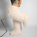 Womens Burgundy Faux Mongolian Thigh Highs Faux Fur Boots Y2k Fluffy Boots