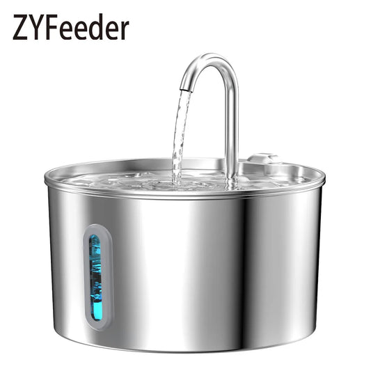 ZYFeeder 2.2L Automatic Water Fountain Stainless Steel Pet Water Feeder Cat/Dog Drink