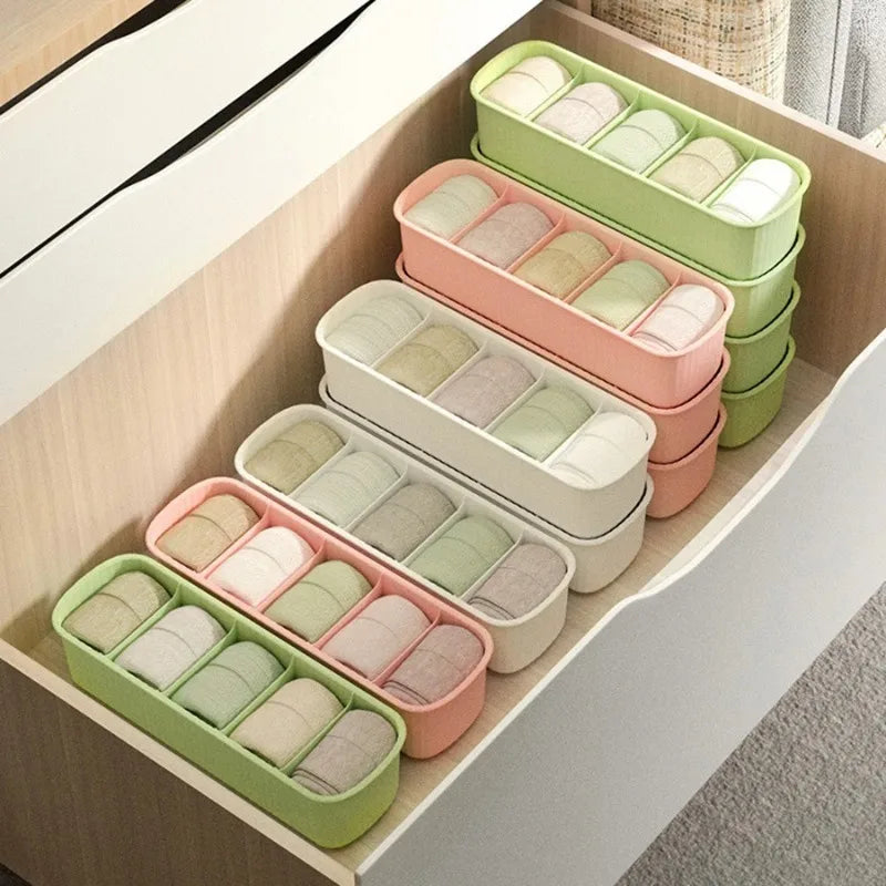 6-Piece Stackable Plastic Storage Box Set Durable Multi-Compartment Drawer Organizer for Socks And Underwear