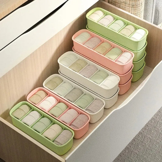 6-Piece Stackable Plastic Storage Box Set Durable Multi-Compartment Drawer Organizer for Socks And Underwear
