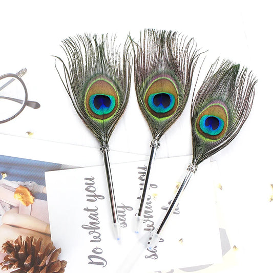 3-Pack Peacock Feather Pens Set Quill Ballpoint Writing Pens for Adults and Children for Home Office Supplies