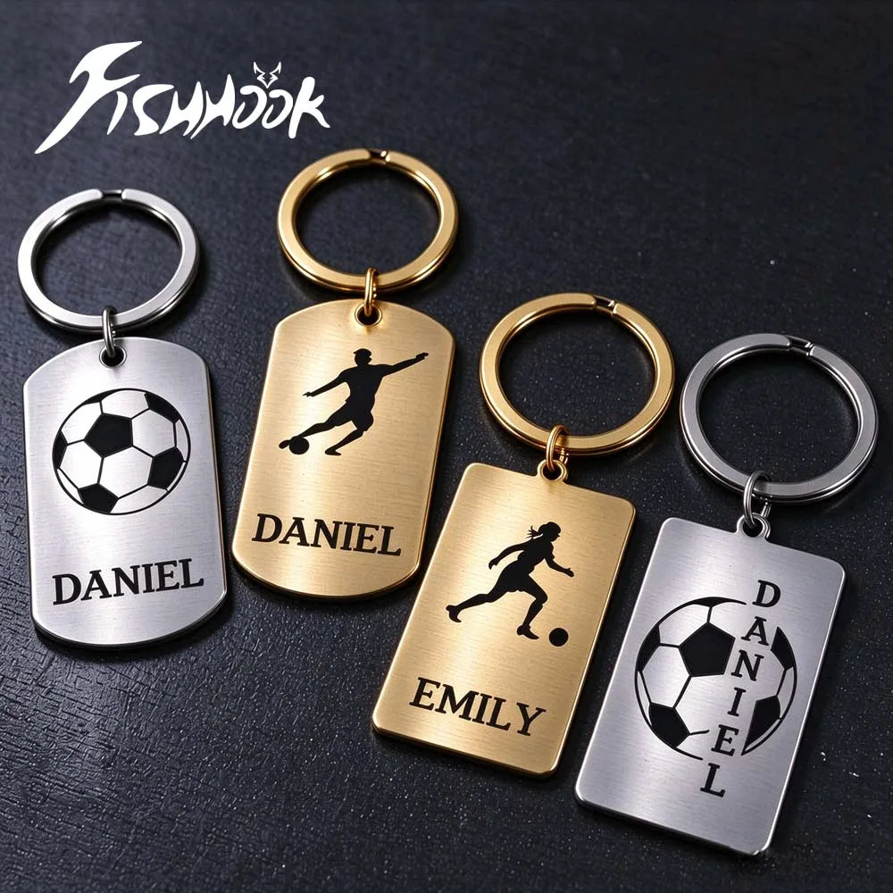 Engrave Custom Soccer Football Name Keychain Personalized Ball Gift For Women Men Bag Charm Stainless Steel Dog Tag Key Ring