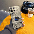 Cartoon Gengar Leather Laser Wristband Phone Case For Samsung Galaxy S25 S24 S23 S22 Ultra Plus A56 A55 A54 A36 Shockproof Cover