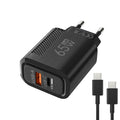 65W GaN USB PD Fast Charger Plug Type C Quick Charge 3.0 Phone Wall Adapter Portable Travel Charger For iPhone 16 Xiaomi Samsung