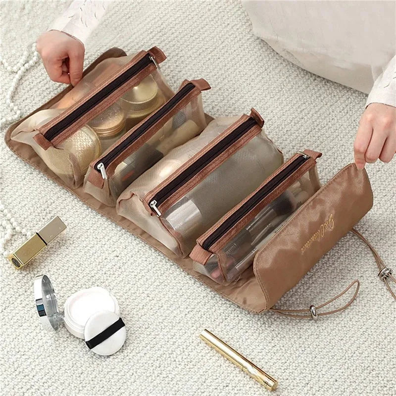 4-in-1 Removable Makeup Bag Foldable Travel Cosmetic Organizer Waterproof Nylon Multi