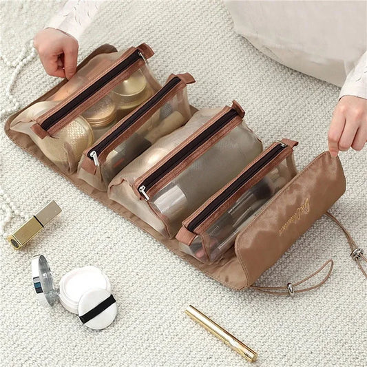 4-in-1 Removable Makeup Bag Foldable Travel Cosmetic Organizer Waterproof Nylon Multi