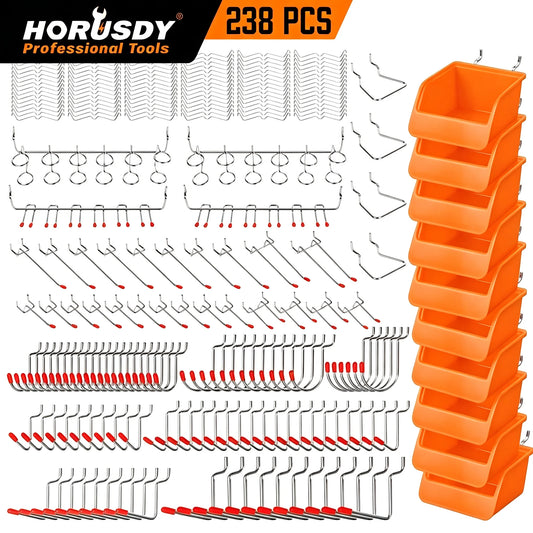 HORUSDY 238Pc Pegboard Hooks Set Peg Board Bins Parts Storage Assortment Tools Organiser