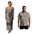 Women Top and Skirts 2pc Set Island Dress Pacific Men Aloha Shirts Lady Midi Sleeve U-Neck Samoan Puletasi Couple Suit Fiji Tapa