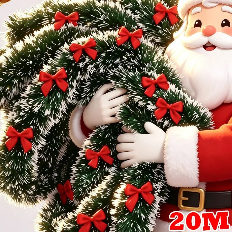 Artificial Christmas Garland Strip Xmas Tree Tinsel Garlands with Bowknot Matte Christmas Felt Strip DIY Wreath Ornaments