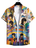 Men Retro Grid Skull Crossbone Print Hawaiian Shirt Beach Aloha Blouse Multiple Styles Available