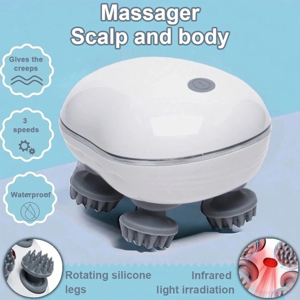 Head Massage for Scalp Red Light for Hair Care Soft Silicone for Deep Kneading of the Head