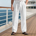 Men's Linen Blend Striped Pants Casual Straight Leg Dress Trousers