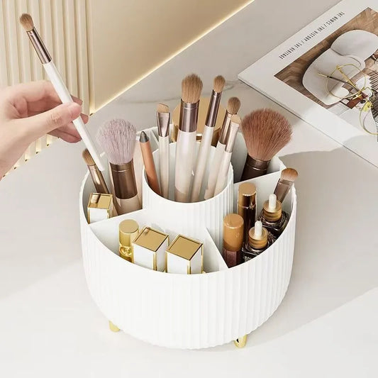 360 Rotating Makeup Organizer Plastic Cosmetic Storage 5 Compartments Multi-Functional