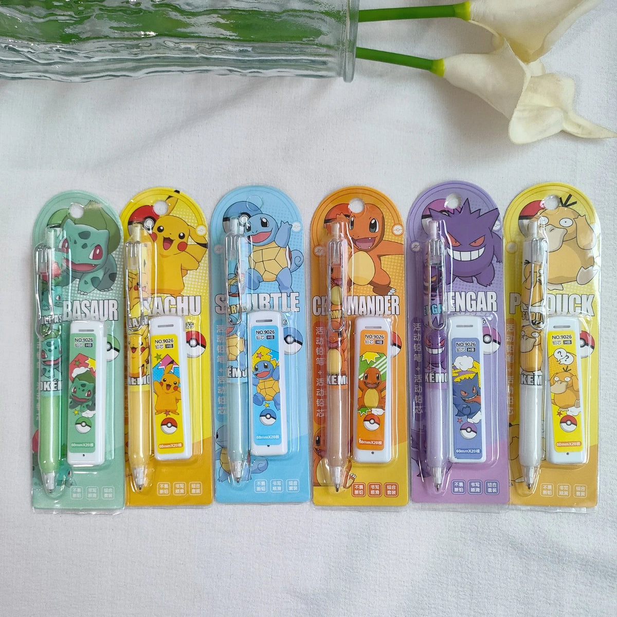 Pok mon Cartoon Mechanical Pencil Set with Extra Lead Refills, Learning Gifts for Kids and Fans
