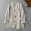 Women Linen Blazer French Vintage Loose Oversized Two Button Lightweight Sun Protection Suit Jacket