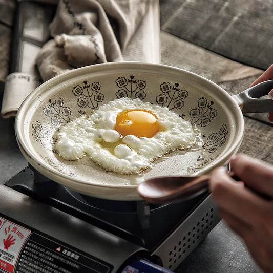 Retro High Temperature Resistant Ceramic Casserole Household Handle Plate Steak Plate Omelette Pan Flat Bottom Casserole