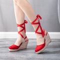 Crystal Queen Women's Wedges Espadrilles Sandals Summer Ankle Cross Strap Gladiator Casual Hemp Canvas Pumps Shoes