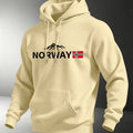 Unisex Nordic-style hoodie featuring a small graphic print of a Norwegian mountain peak and flag perfect for an outdoor vibe.