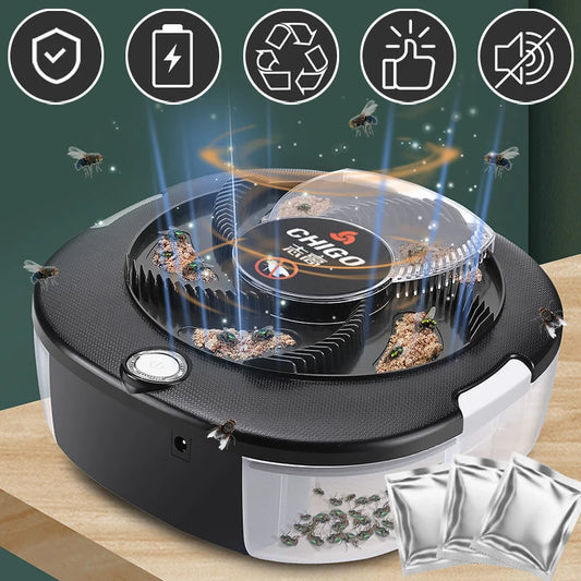 Flycatcher Rechargeable/USB Electric Fly Trap CHIGO Safety Insect Flytrap Indoor/Outdoor Pest Catching Tool For Kitchen Garden