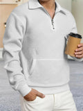 Men Geometric Jacquard Sweatshirt Quarter Zip Polo Neck Long Sleeve Loose Daily Pullover