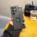 Cartoon Gengar Leather Laser Wristband Phone Case For Samsung Galaxy S25 S24 S23 S22 Ultra Plus A56 A55 A54 A36 Shockproof Cover