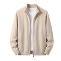 New Mens Zipper Knitted Cardigan Jumper Relaxed Stand Neck Knit Warm Overcoat Winter Baggy Fit Outer Garment for Males Pullovers