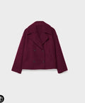 Women's Oversized Double Breasted Wool Blend Peacoat Brown Short Coat Casual Outerwear