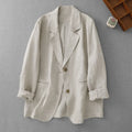 Women Linen Blazer French Vintage Loose Oversized Two Button Lightweight Sun Protection Suit Jacket
