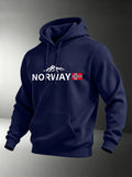 Unisex Nordic-style hoodie featuring a small graphic print of a Norwegian mountain peak and flag perfect for an outdoor vibe.
