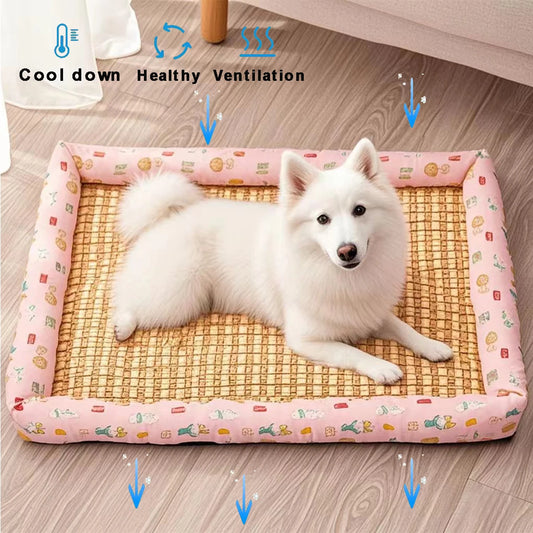 Square Summer Cooling Sleeping Dog Bed for Large Dog Cushion Spring Breathable Antislip Cat Bed Bamboo Cat Mat Pet Bed for Dog