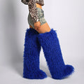 Womens Burgundy Faux Mongolian Thigh Highs Faux Fur Boots Y2k Fluffy Boots