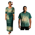 Women Top and Skirts 2pc Set Island Dress Pacific Men Aloha Shirts Lady Midi Sleeve U-Neck Samoan Puletasi Couple Suit Fiji Tapa