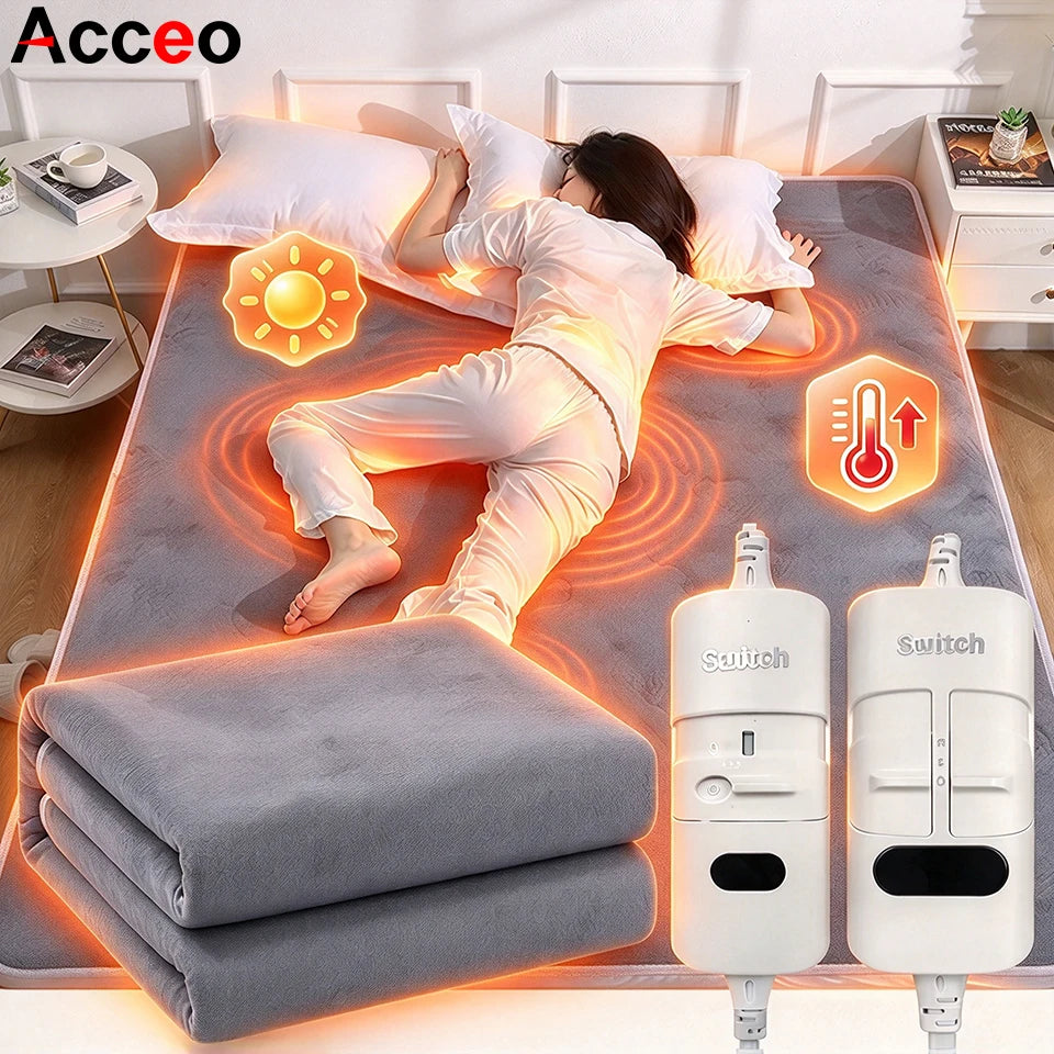 220V Thicker Electric Blanket with Automatic Thermostat,Heated Body Warmer Thermal Mattress for Bedroom,Soft Heating Blanket