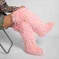 Womens Burgundy Faux Mongolian Thigh Highs Faux Fur Boots Y2k Fluffy Boots