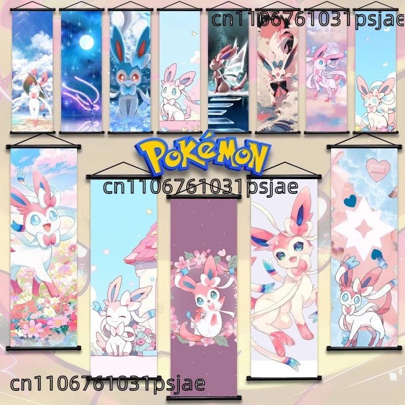 Sylveon - Centered Pok mon Scroll Prints, High - Quality, Show Grace & Loveliness, for Collectors' Rooms, Gentle Pok mon Vibe
