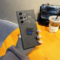 Cartoon Gengar Leather Laser Wristband Phone Case For Samsung Galaxy S25 S24 S23 S22 Ultra Plus A56 A55 A54 A36 Shockproof Cover
