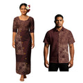 Women Top and Skirts 2pc Set Island Dress Pacific Men Aloha Shirts Lady Midi Sleeve U-Neck Samoan Puletasi Couple Suit Fiji Tapa