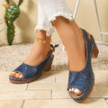 Floral Print Peep Toe Slingback Sandals Women Platform Chunky Block Heels