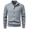 AIOPESON Men Cotton Design Knitwear Sweater Button Up Stand Collar Ribbed Cuffs Cardigan Smart Casual Office Thermal Fall Winter