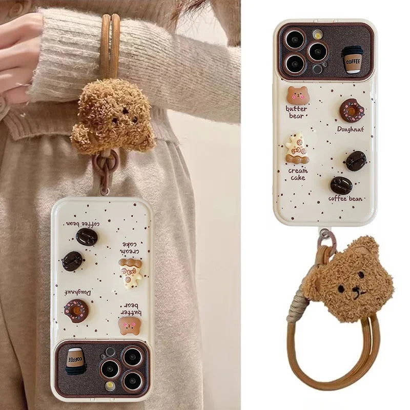 Wrist Chain Lanyard Phone Case for iPhone 16 17 15 14 13 12 11 Pro Max Plus 3D Cartoon