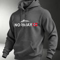Unisex Nordic-style hoodie featuring a small graphic print of a Norwegian mountain peak and flag perfect for an outdoor vibe.