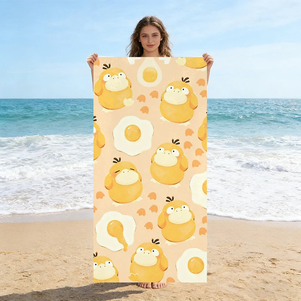 P-Pok mon Psyduck Beach Towel Quick-drying Small To Large Suitable for Beach Pool Yoga Gym Home Cute Gift for Friend Family