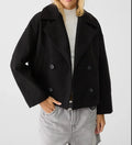 Women's Oversized Double Breasted Wool Blend Peacoat Brown Short Coat Casual Outerwear