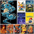 AZNM Squirtle Water Splash Effect Anime Canvas Wall Print, Popular Game Character Art Poster, Unframed Canvas Painting for Kid
