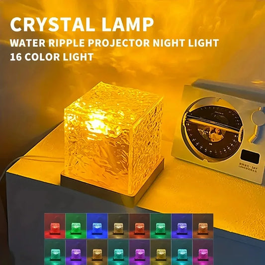 RGB 16-Color Plug-In Water Ripple Ambient Light Rotating Table Lamp Night Light for Bedroom Living Room Lighting Decoration