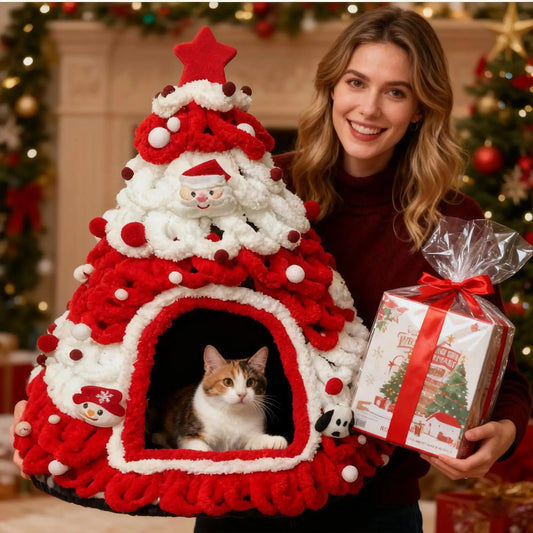 new Christmas Tree Shaped Knitted Dog & Cat Hut Thick Chenille Yarn Winter Pet Condo Lightweight Stable Structure